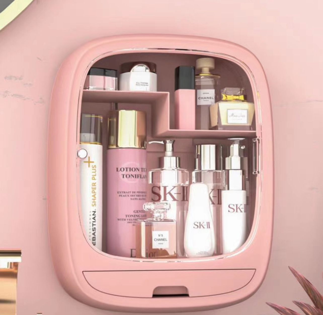 Wall-Mounted Makeup Organizer with Transparent Cover